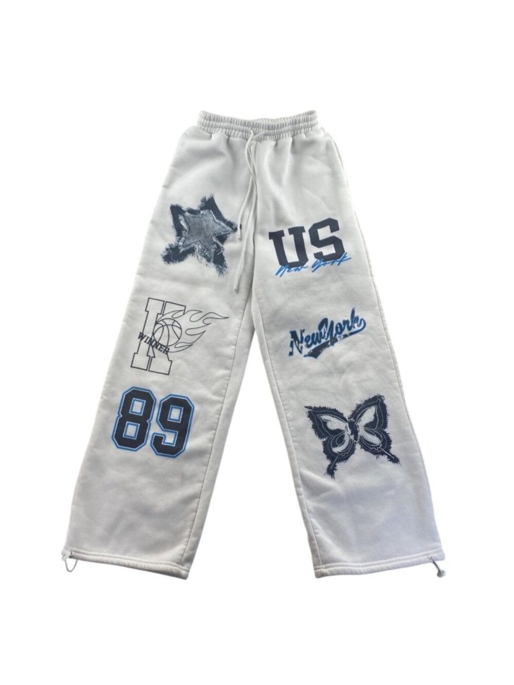 Shein Womens Sweatpants Size Small White Wide Leg Swaggy Pull On Fleece Athletic